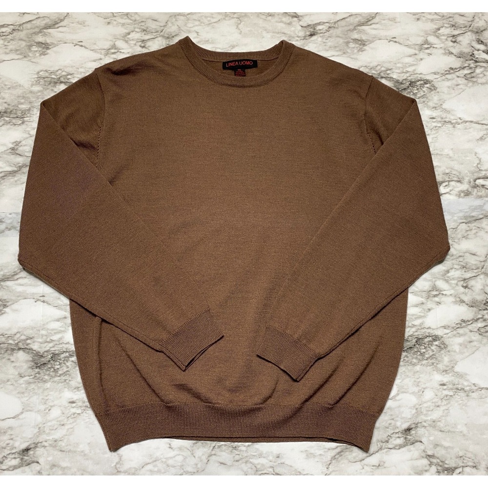 Linea UOMO Mens Sweater Size XL Brown Wool Acrylic Knit Long Sleeve Pullover